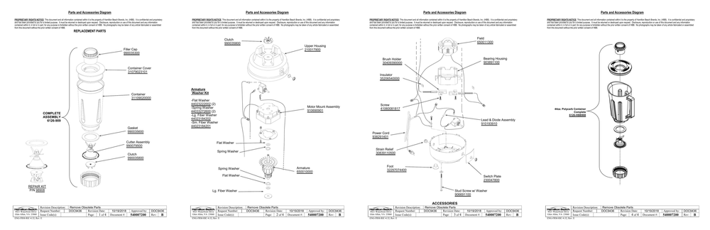Diagram Diagram and Parts List for 909  Hamilton Beach Blender